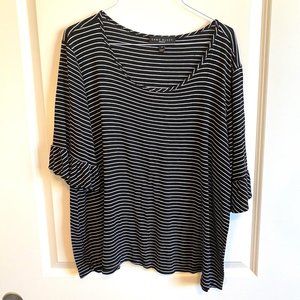 Black striped top with ruffle sleeve